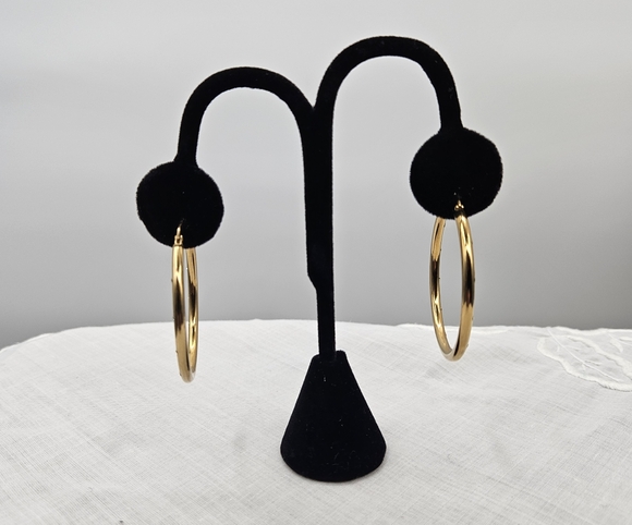 Gold Plated Crystal Hoop‎ 1.5" Earrings - Picture 7 of 10